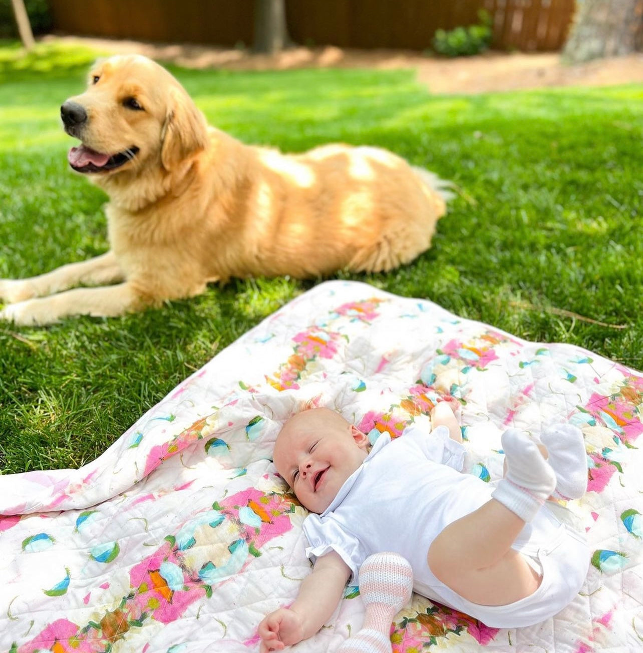 Monet's Garden Pink Baby Blanket