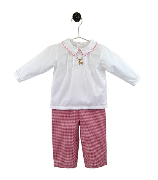 Reindeer Embroidered Top and Pant Set