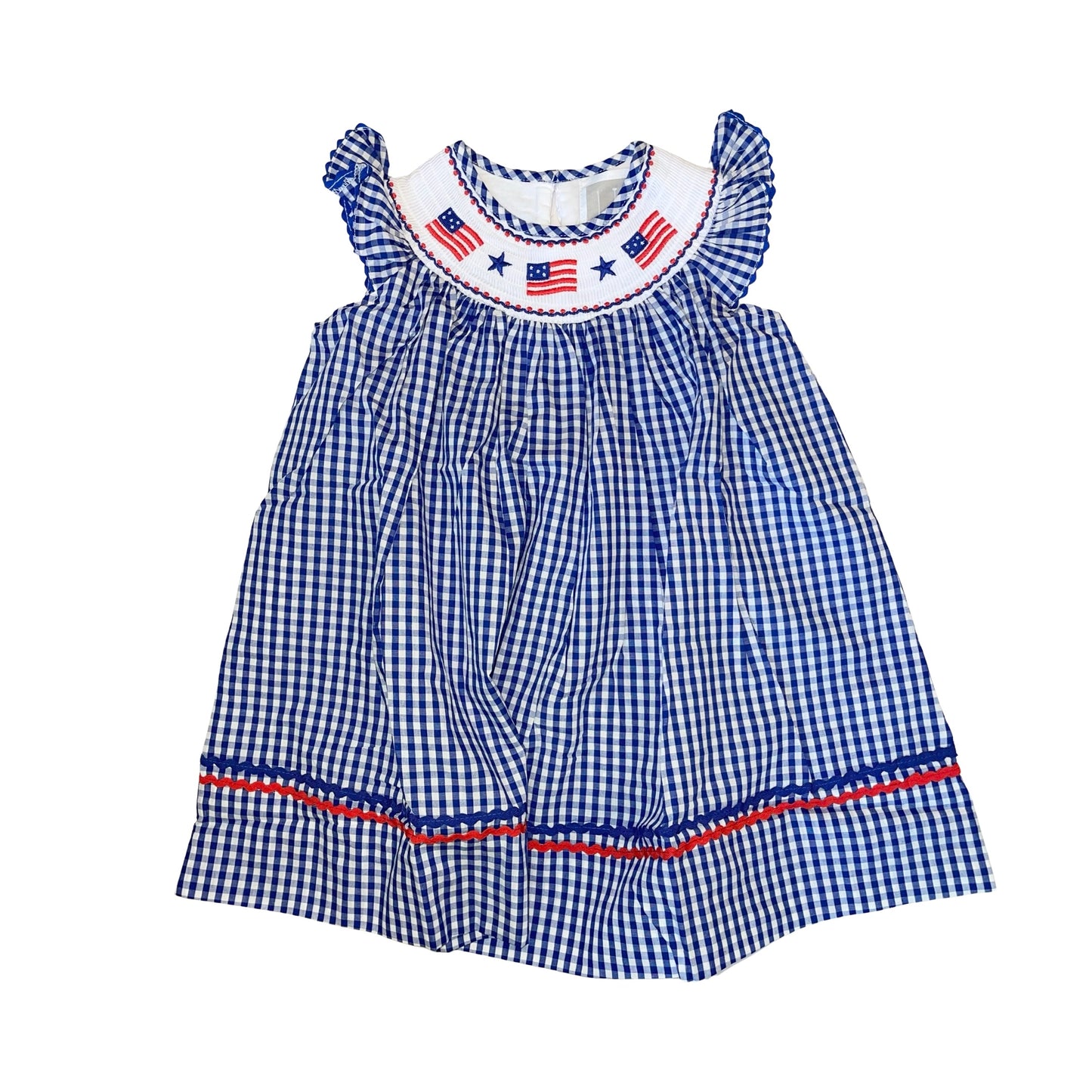 Gingham American Flag Smocked Bishop Dress