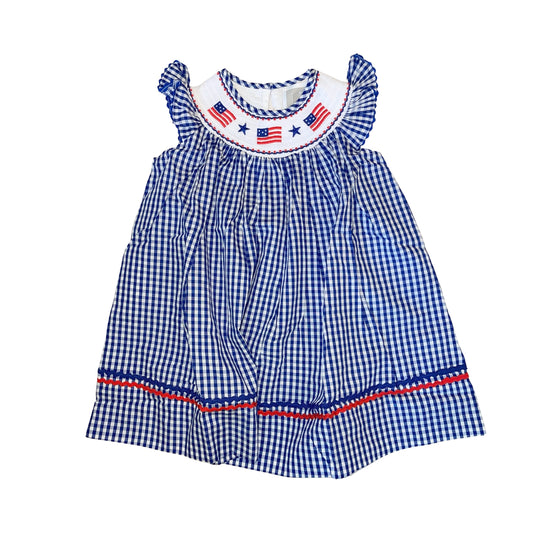 Gingham American Flag Smocked Bishop Dress