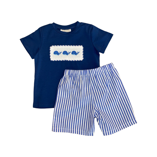 Whale Smocked Shirt and Shorts Set