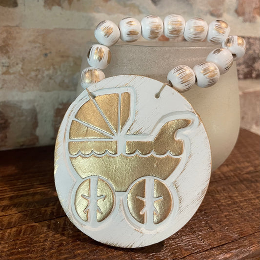 White Baby Carriage Ornament