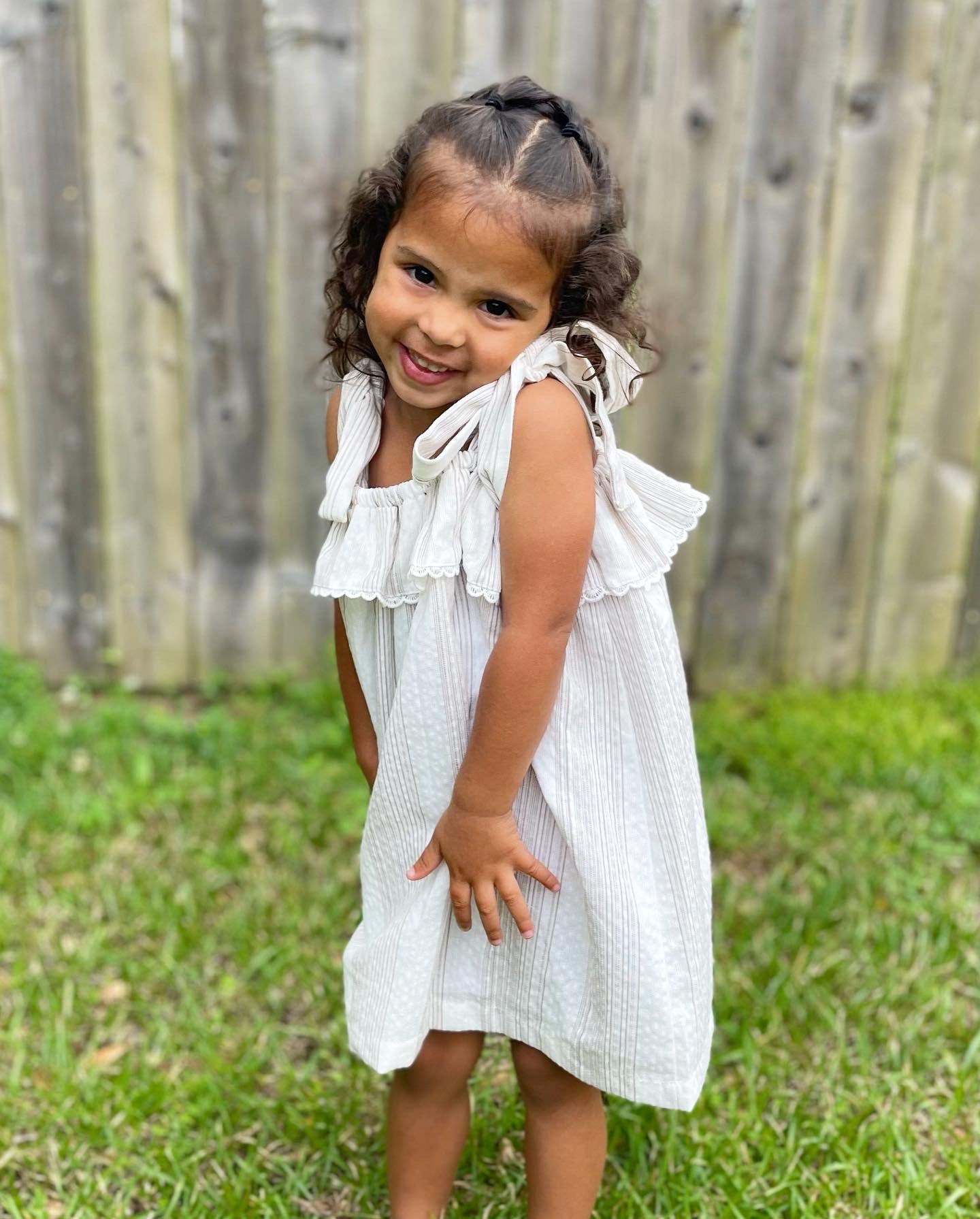 Tan and White Striped Dress